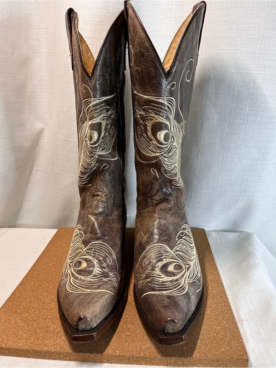 Roper Shoes - Roper Peacock Feather Western snip toe Cowboy Boots Sz 9  with POCKETS! RARE